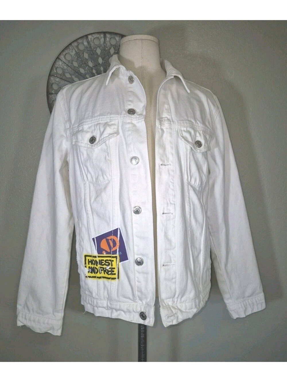 Zara Grafiti Jean Jacket Mens Size Medium White Graphic Y2K Style